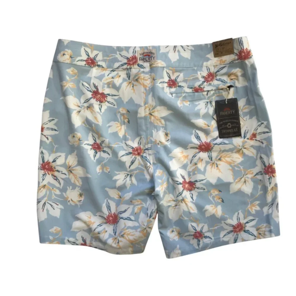 NWT Faherty Classic Board Bermuda Shorts Mens 35 Blue Floral 7.5